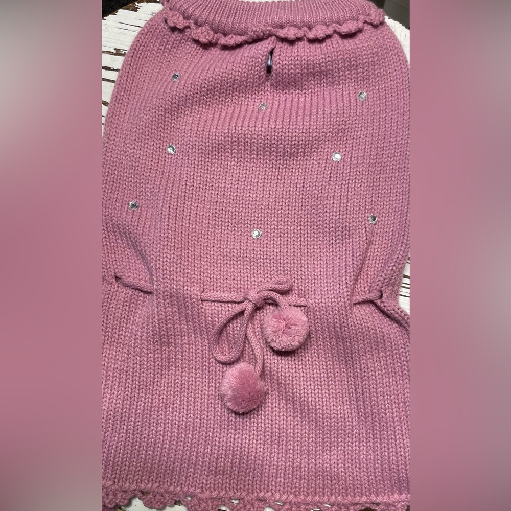 Pink Knit Pet Sweater Dress with Pom Pom
Lg